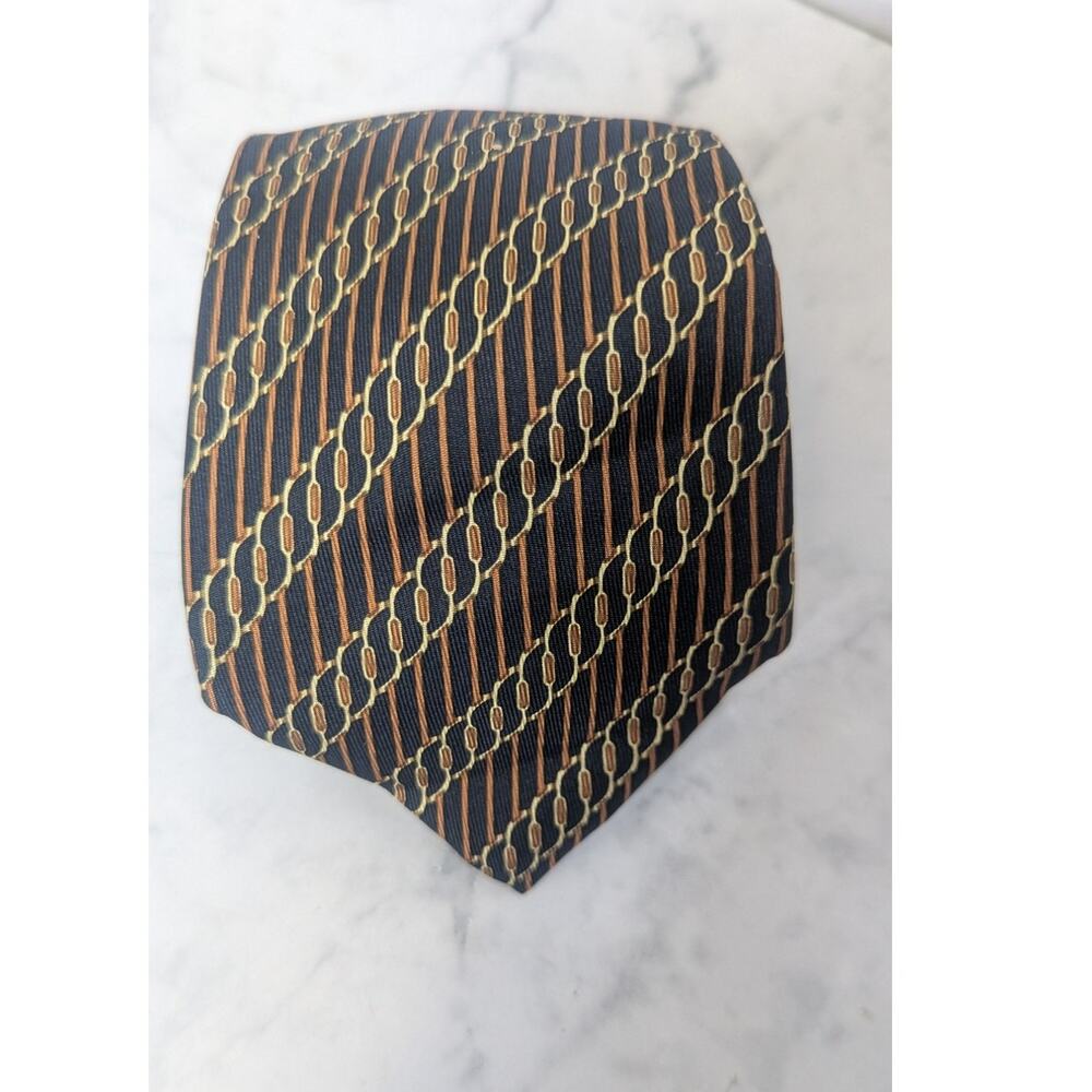 Mens Hermes designer silk tie gold burgandy brown colorway graphic design - Picture 3 of 10